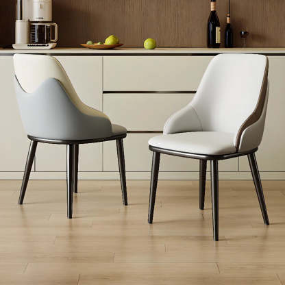 Off-White Curved Leather Armrest Dining Chair