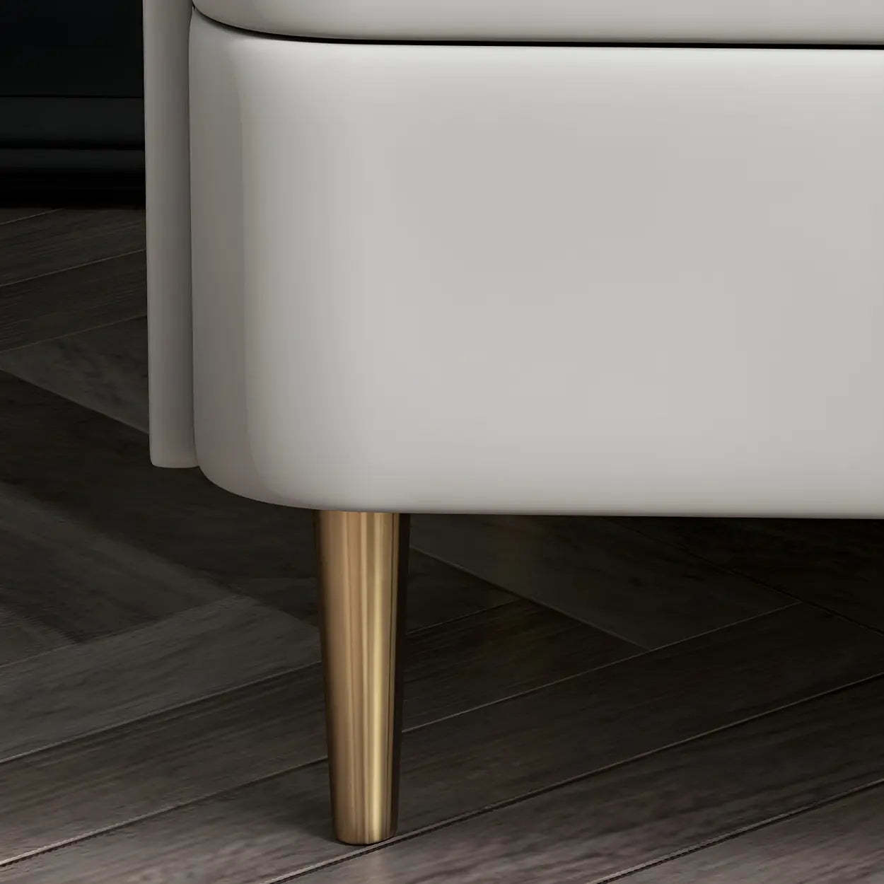 Curved Off-White Leather 3-Drawer Nightstand