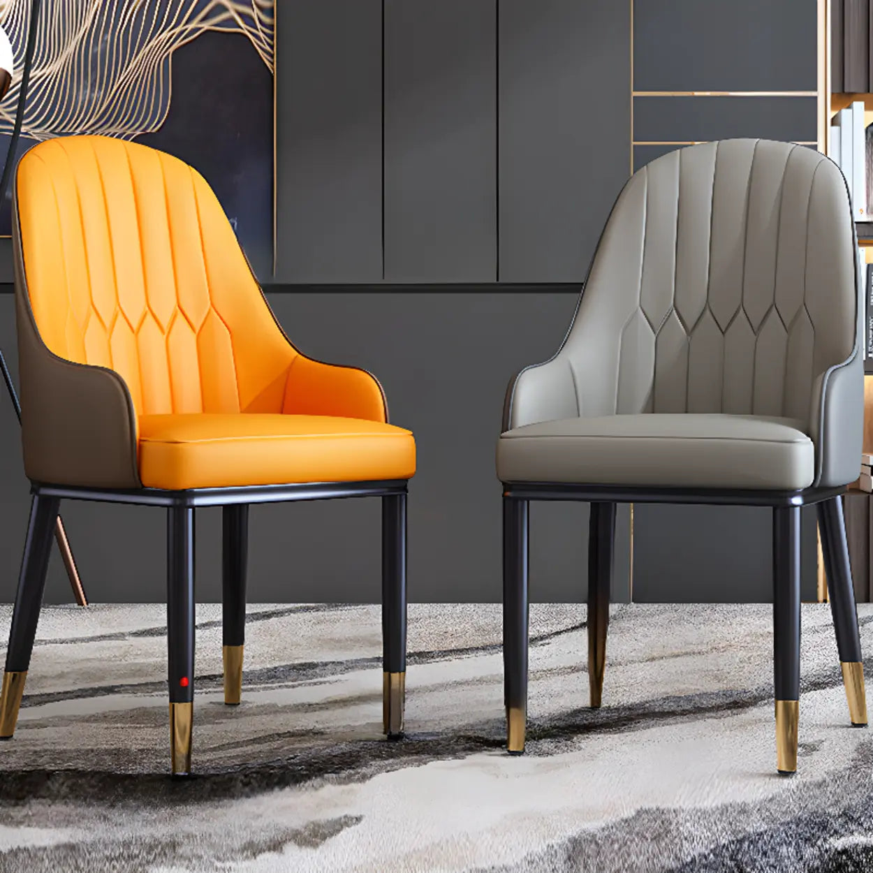 Curved Leather Dining Armchair — Black