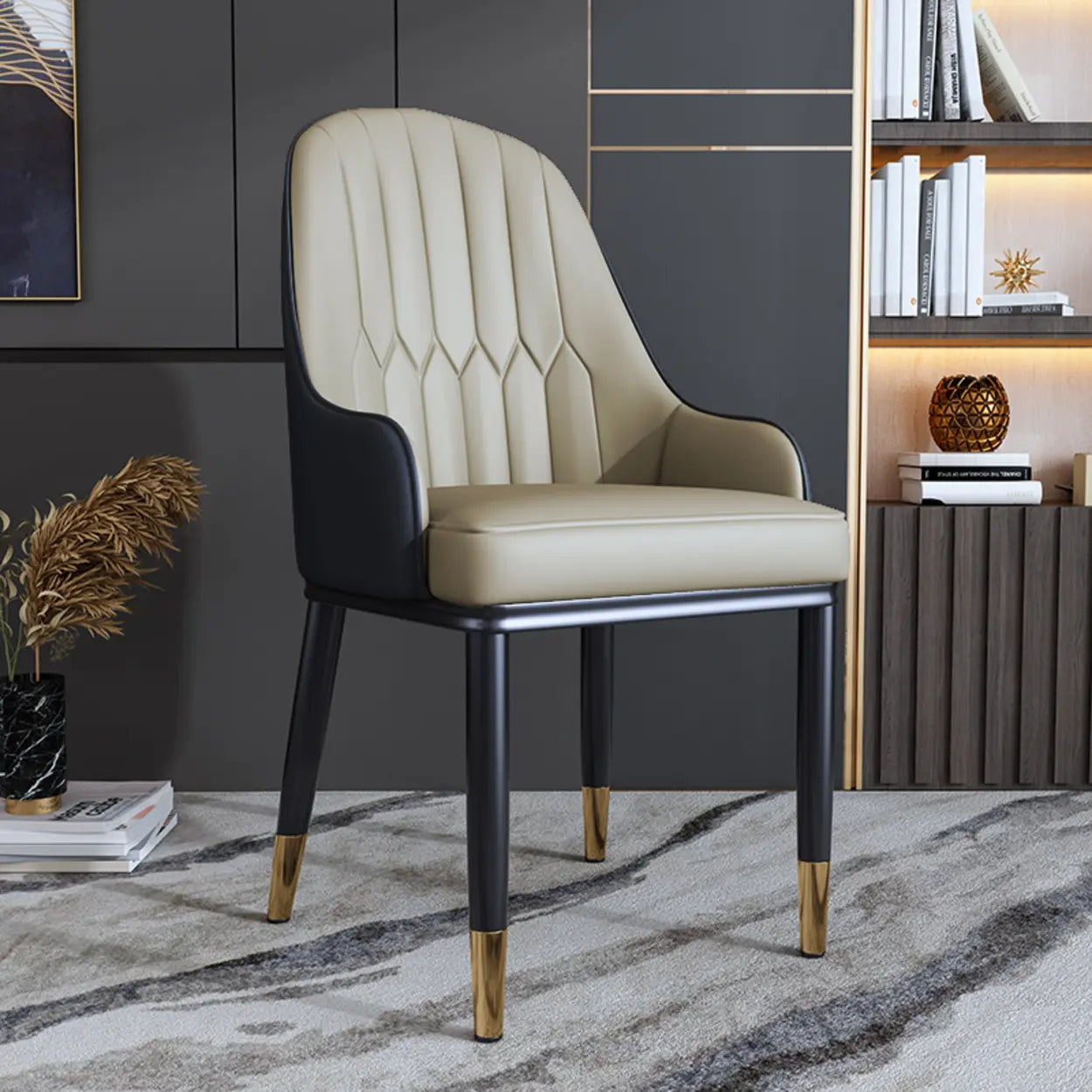 Curved Leather Dining Armchair