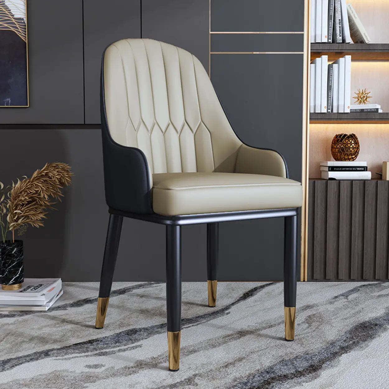 Curved Leather Dining Armchair