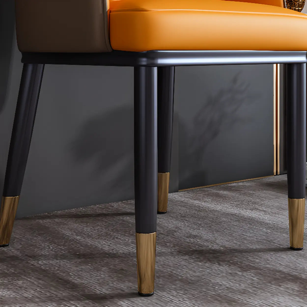 Curved Leather Dining Armchair — Orange-Gray