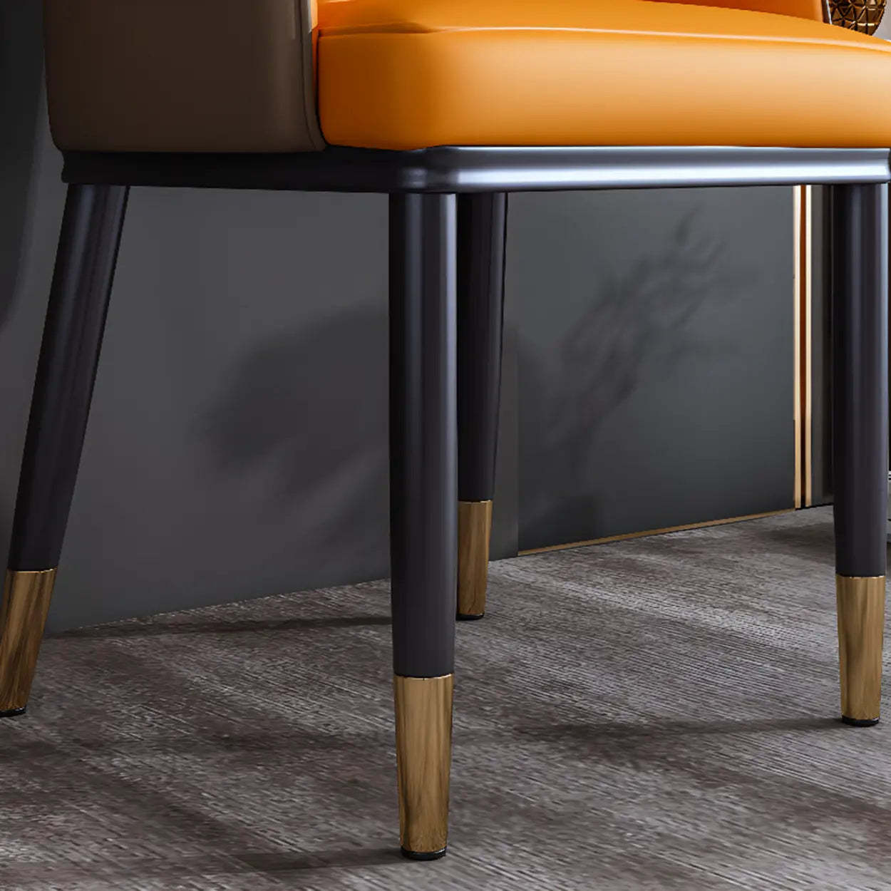 Curved Leather Dining Armchair — Orange-Gray