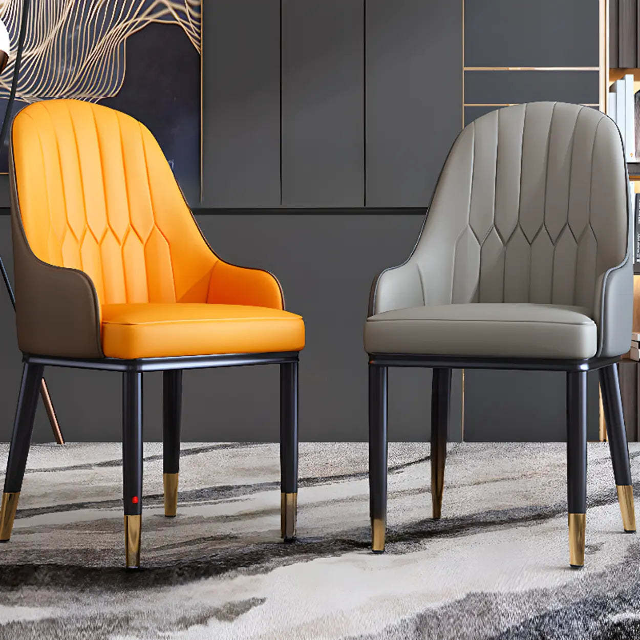 Curved Leather Dining Armchair — Black