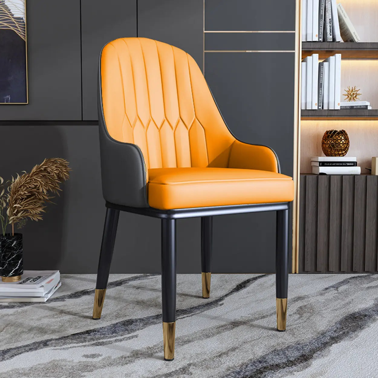 Curved Leather Dining Armchair — Blue-Orange
