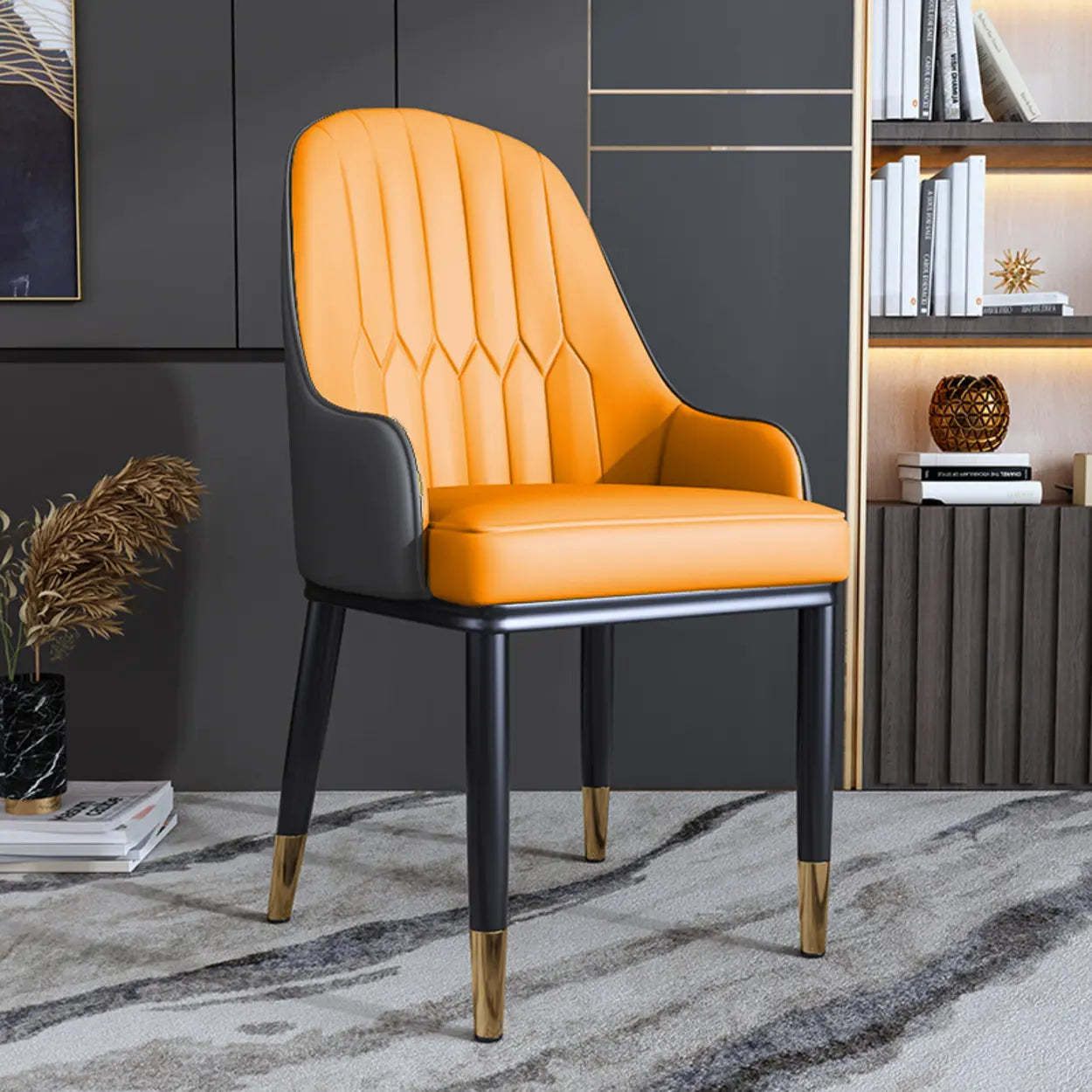Curved Leather Dining Armchair — Blue-Orange