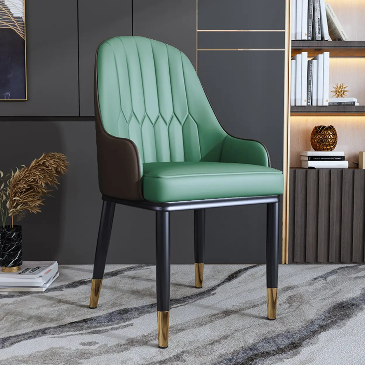 Curved Leather Dining Armchair — Camel
