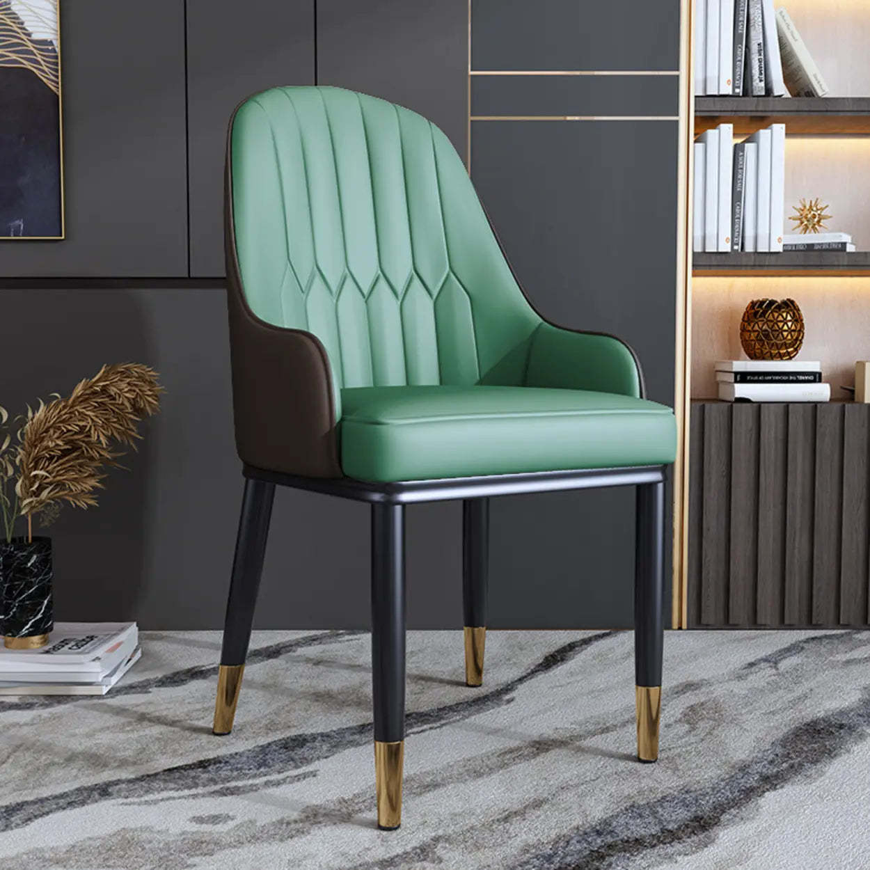 Curved Leather Dining Armchair — Camel
