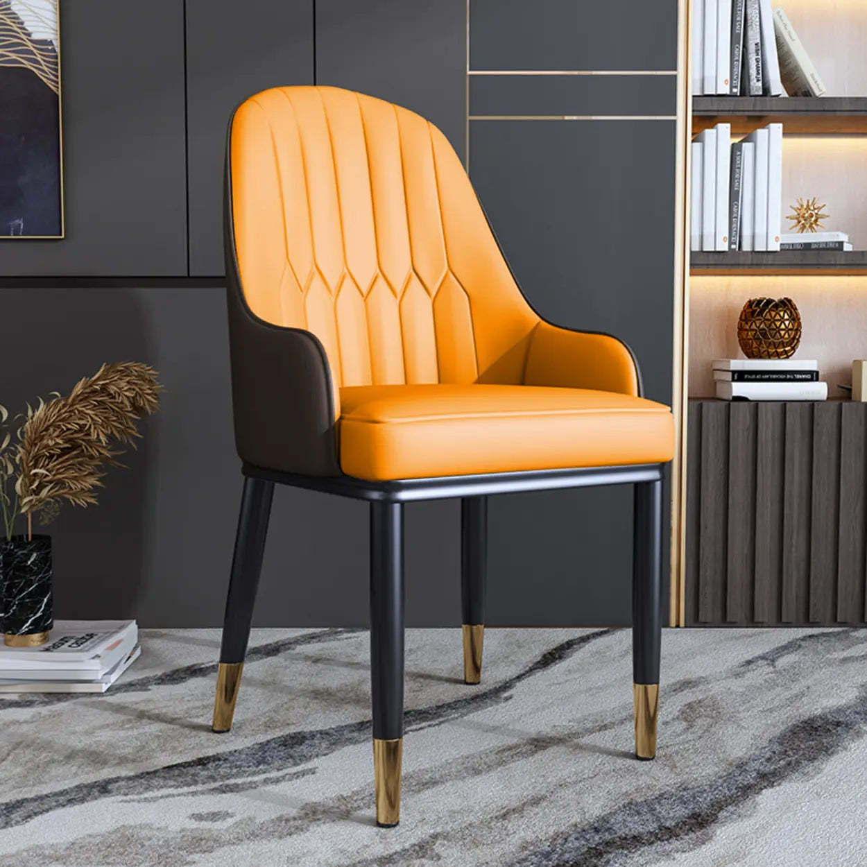 Curved Leather Dining Armchair — Cream Gray