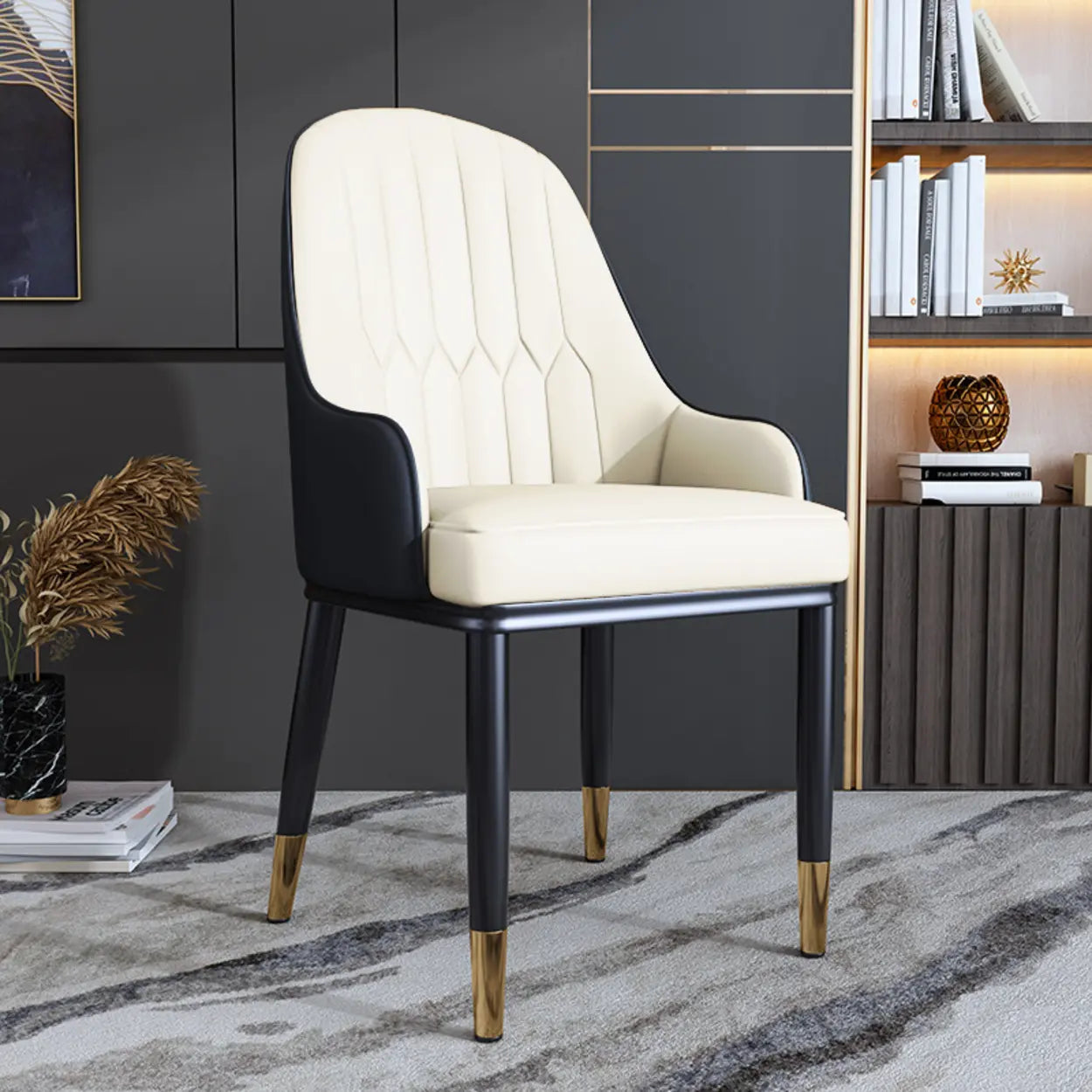 Curved Leather Dining Armchair — Orange/ Coffee