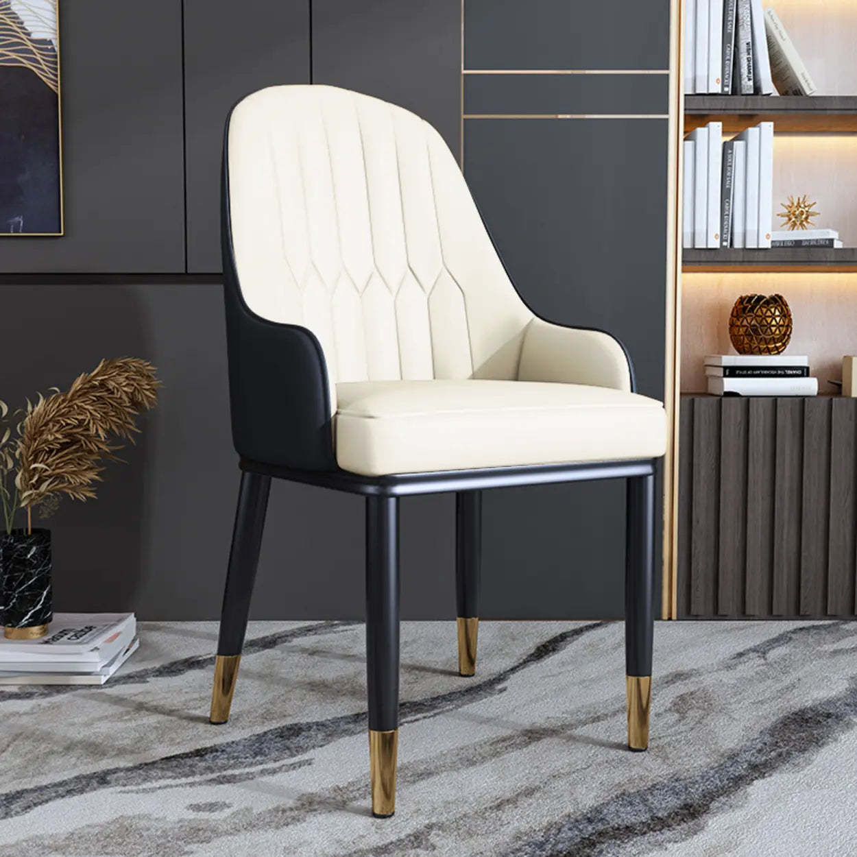 Curved Leather Dining Armchair — Orange/ Coffee