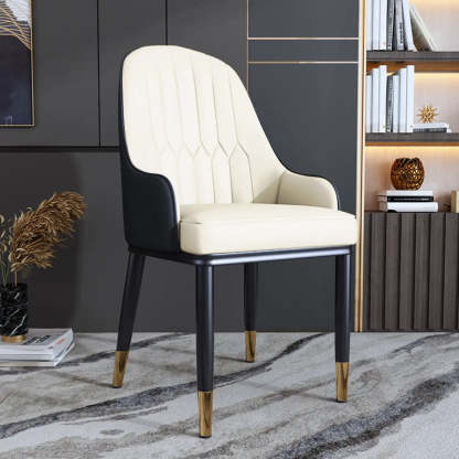 Curved Leather Dining Armchair — Orange/ Coffee