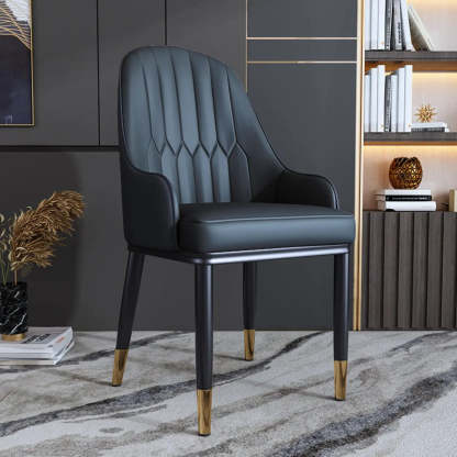 Curved Leather Dining Armchair — Beige-Coffee