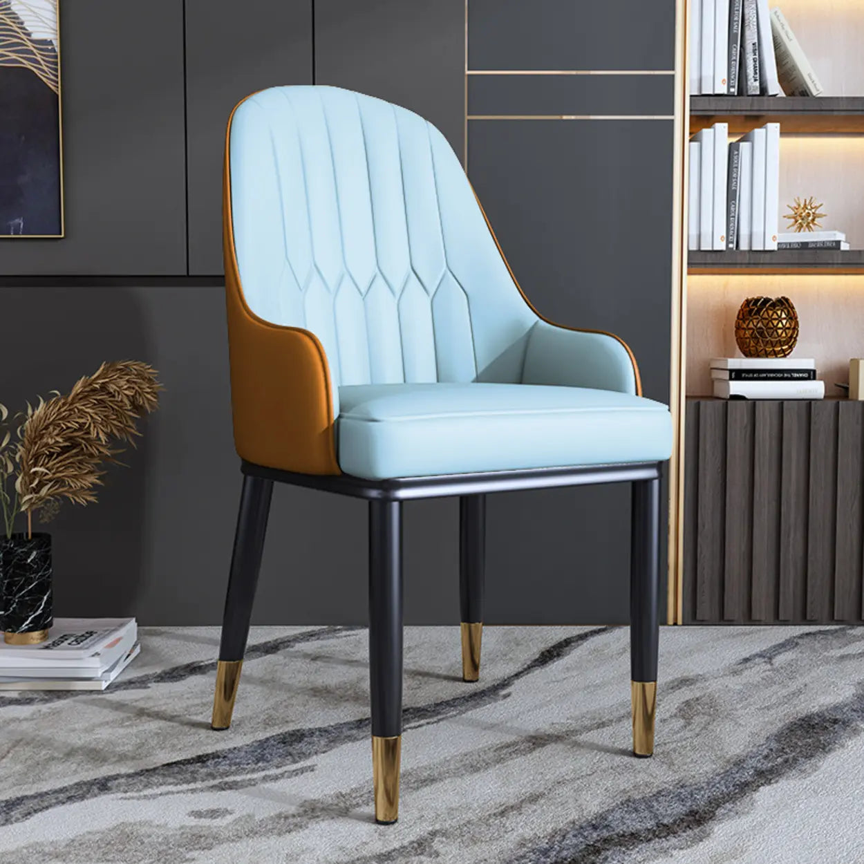 Curved Leather Dining Armchair — White-Black