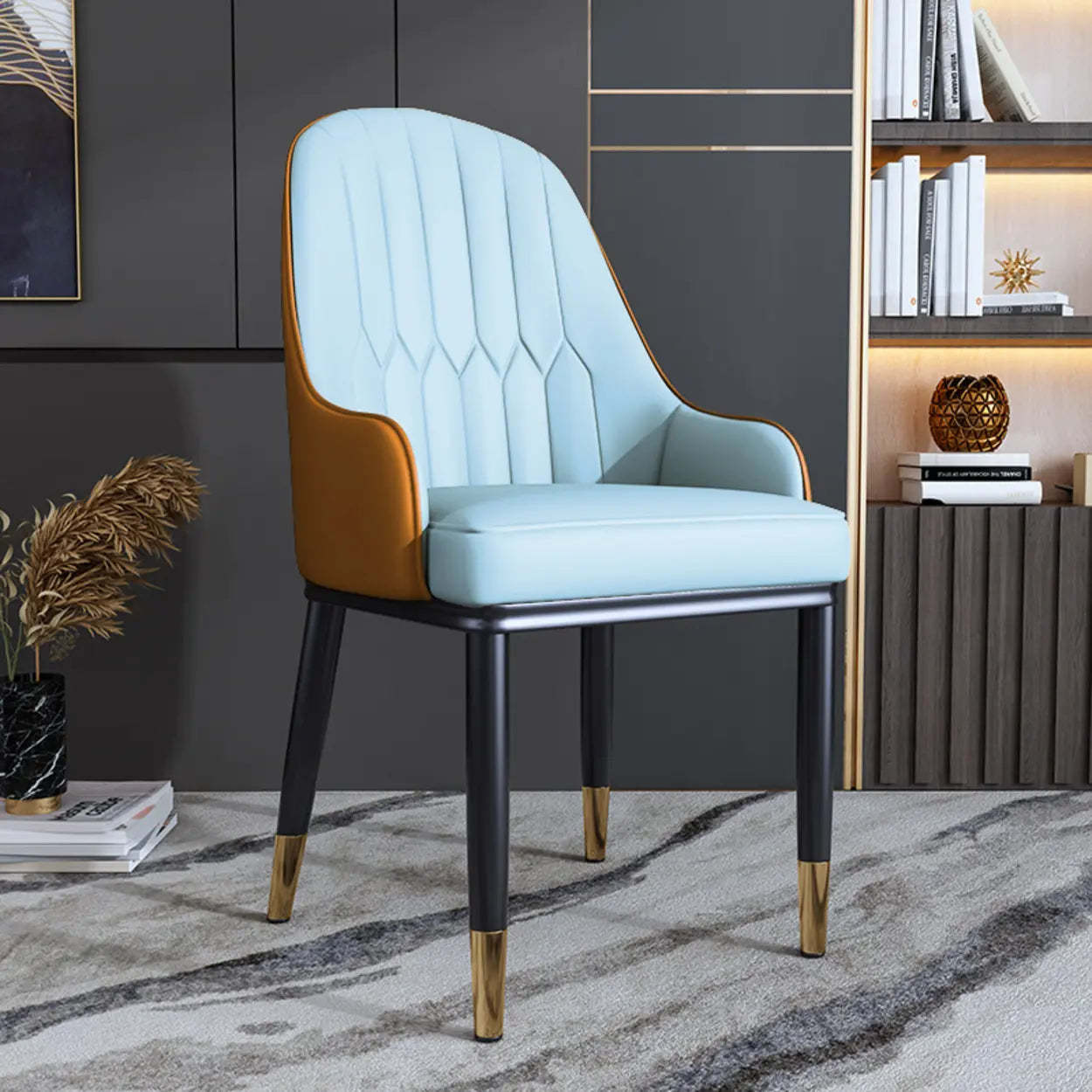 Curved Leather Dining Armchair — White-Black