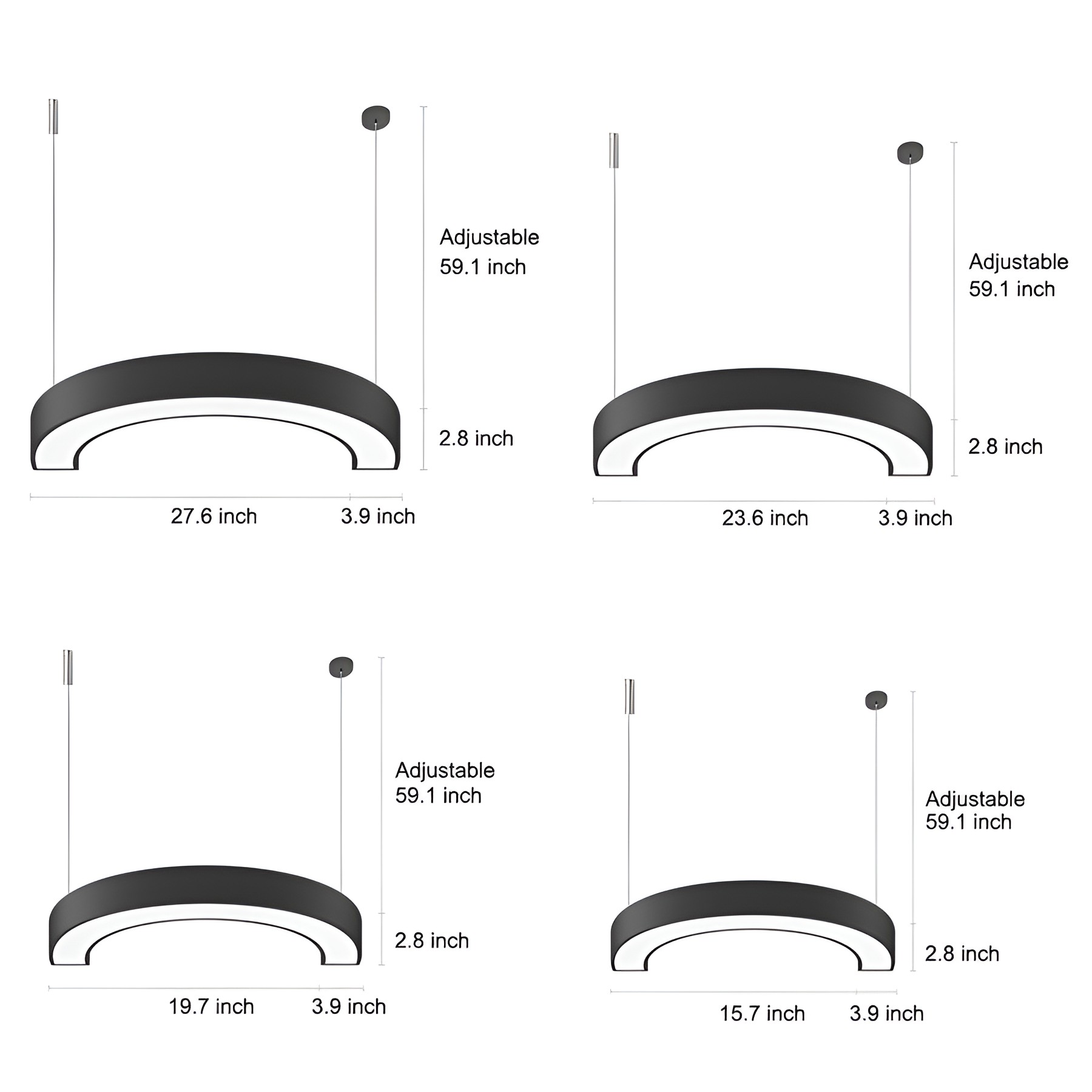 Curved Slim C-Shape LED Half-Circle Pendant