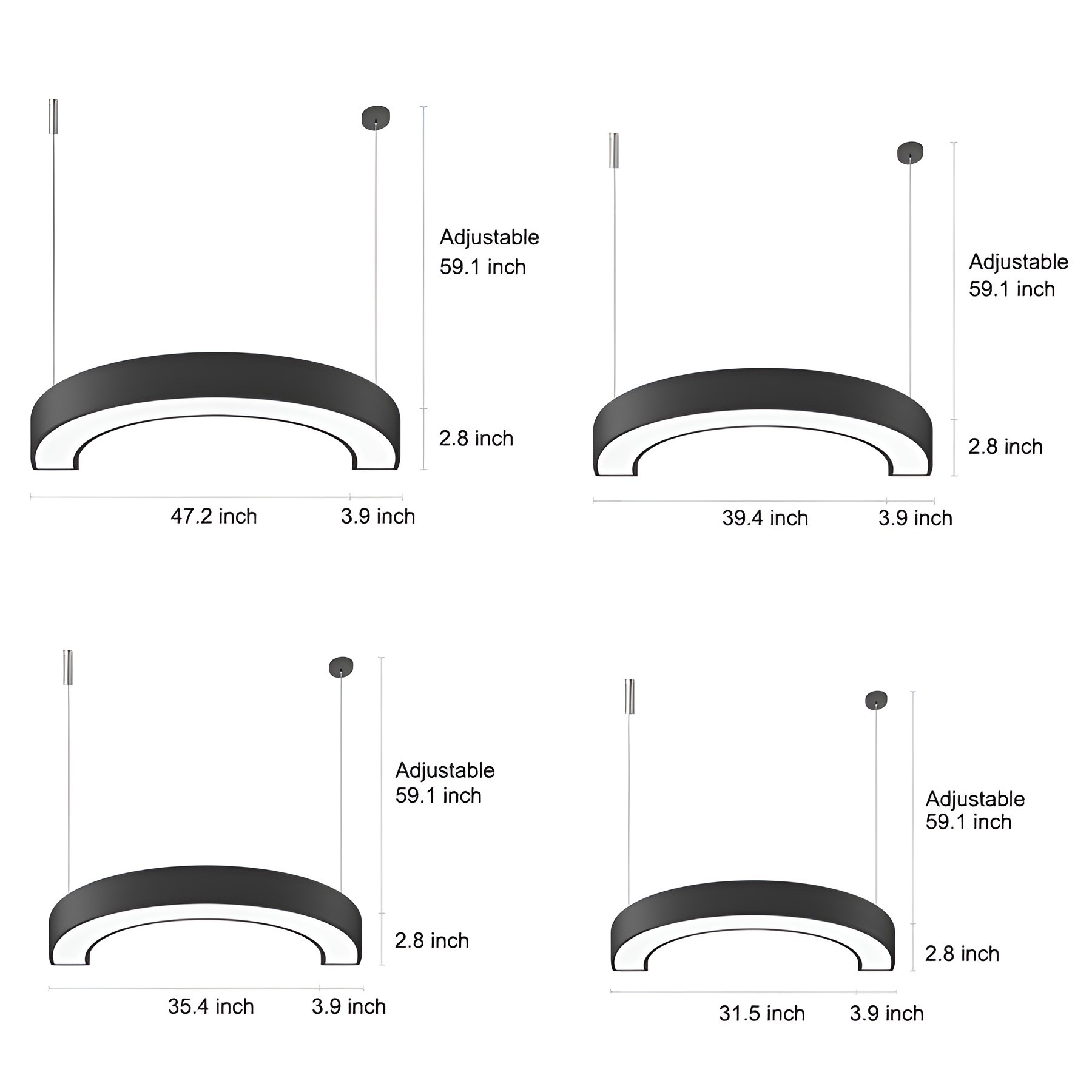 Curved Slim C-Shape LED Half-Circle Pendant