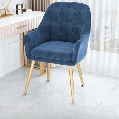 Green Curved Fabric Armrest Dining Chair — Ocean Blue / Gold