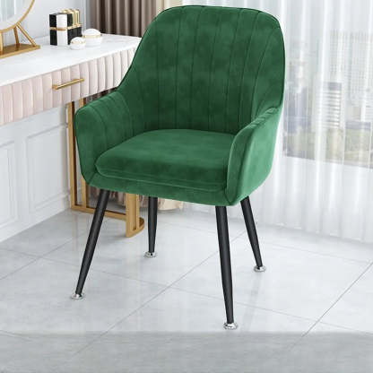 Green Curved Fabric Armrest Dining Chair — Blackish Green / Black