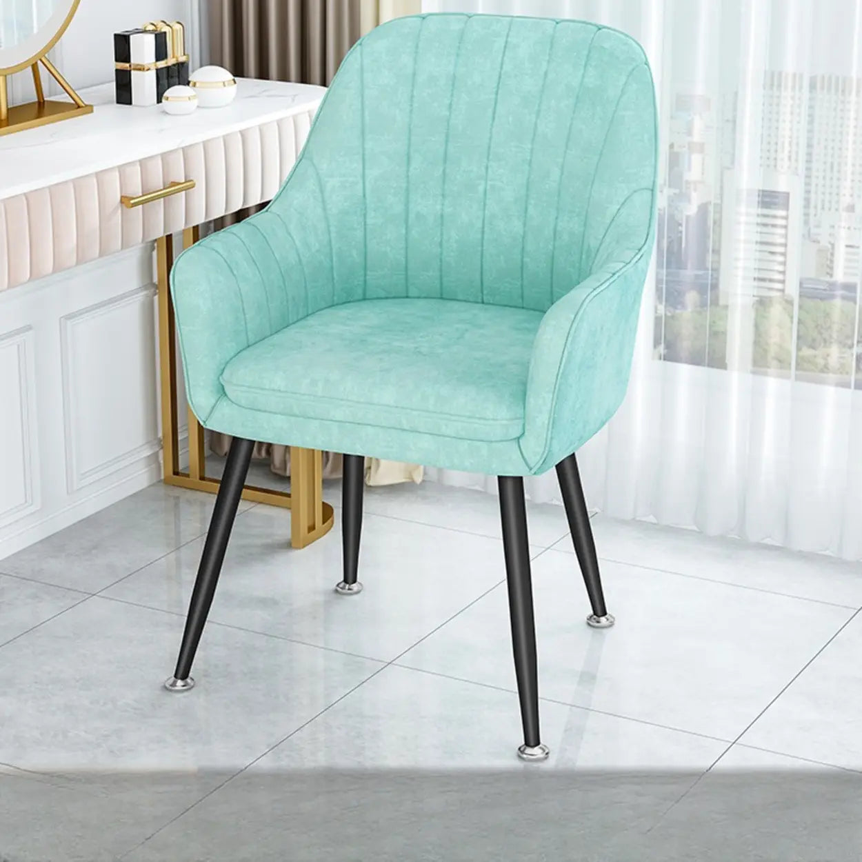 Green Curved Fabric Armrest Dining Chair — Dark Purple / Black
