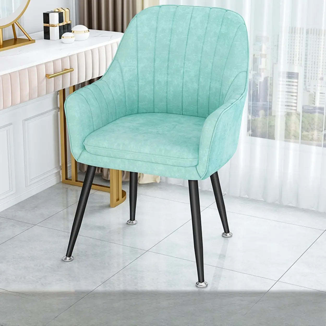 Green Curved Fabric Armrest Dining Chair — Dark Purple / Black