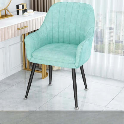 Green Curved Fabric Armrest Dining Chair — Dark Purple / Black