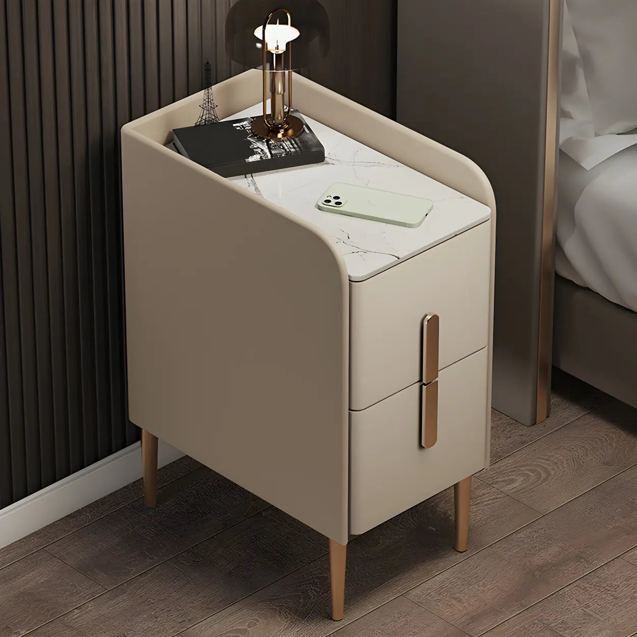 Curved Off-White Stone Functional Nightstand