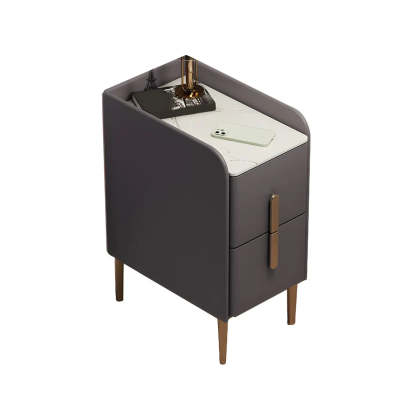 Curved Off-White Stone Functional Nightstand — Off-White / 1 Piece