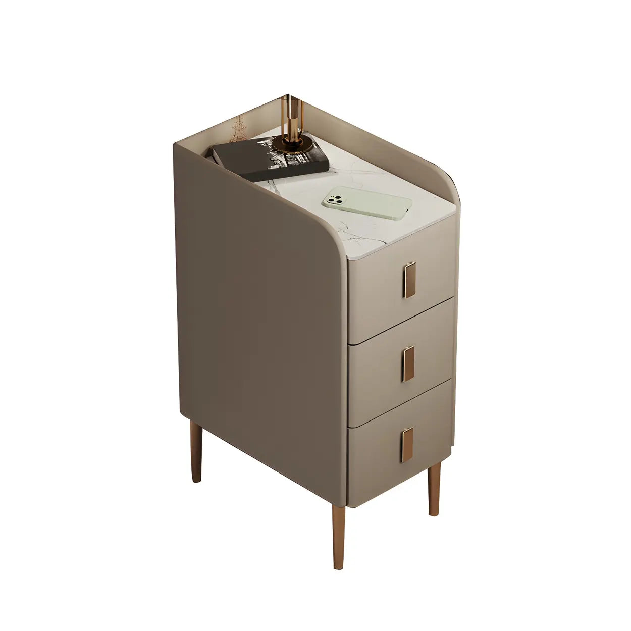 Curved Off-White Stone Functional Nightstand — Orange / 1 Piece