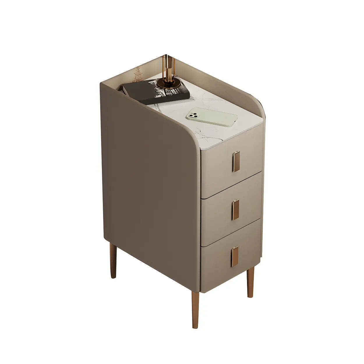 Curved Off-White Stone Functional Nightstand — Orange / 1 Piece