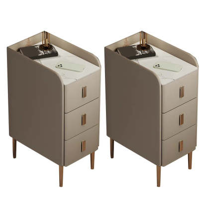 Curved Off-White Stone Functional Nightstand — Orange / 2 Piece Set