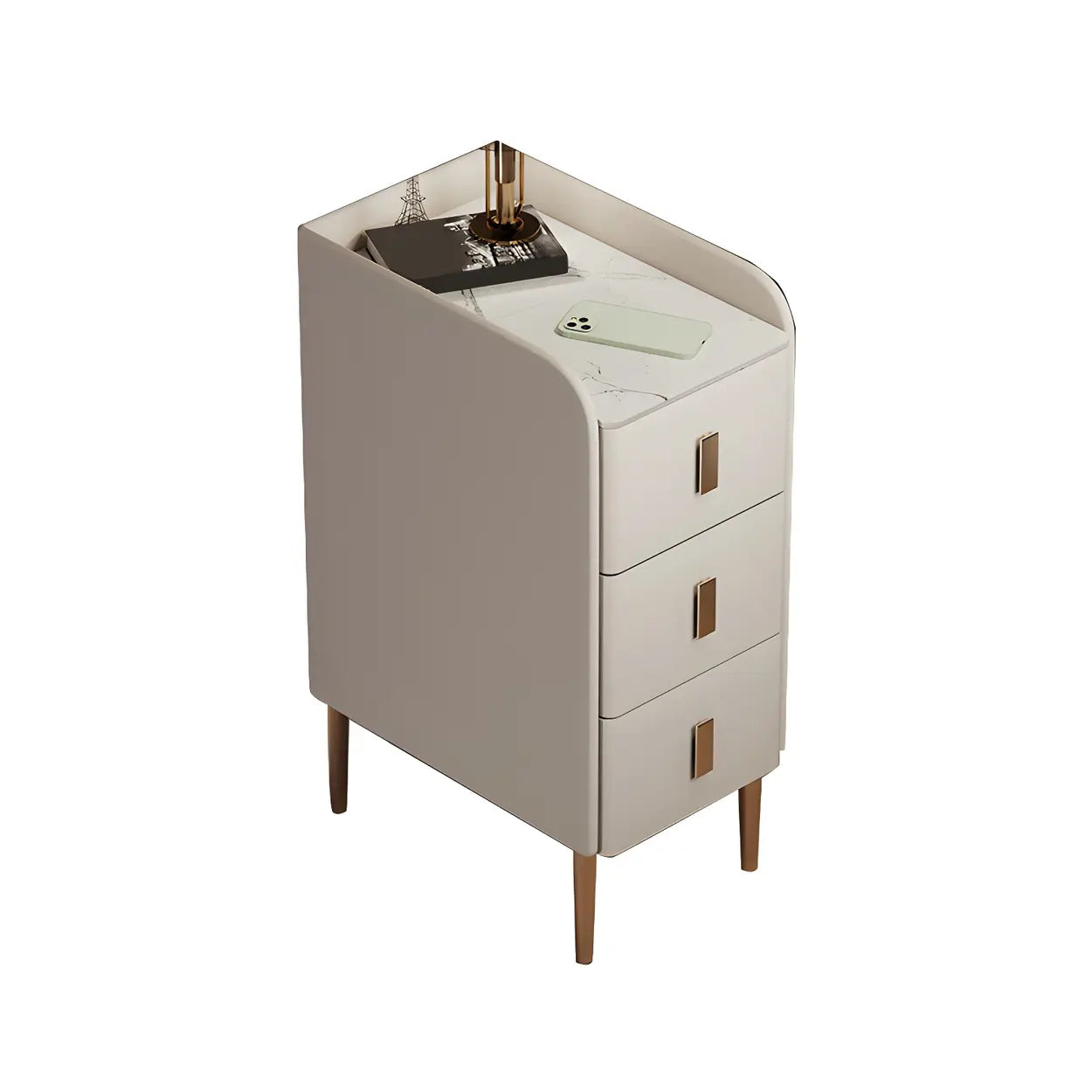 Curved Off-White Stone Functional Nightstand — Dark Gray / 1 Piece