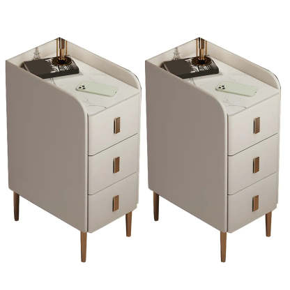 Curved Off-White Stone Functional Nightstand — Dark Gray / 2 Piece Set