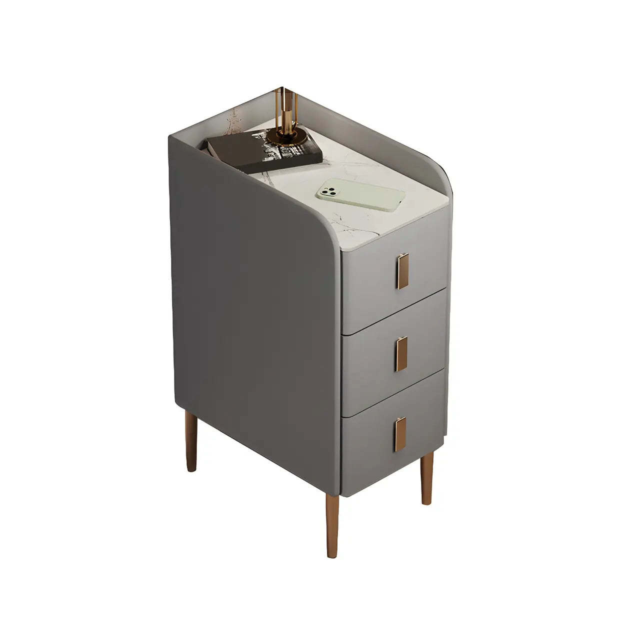 Curved Off-White Stone Functional Nightstand — Light Gray / 1 Piece