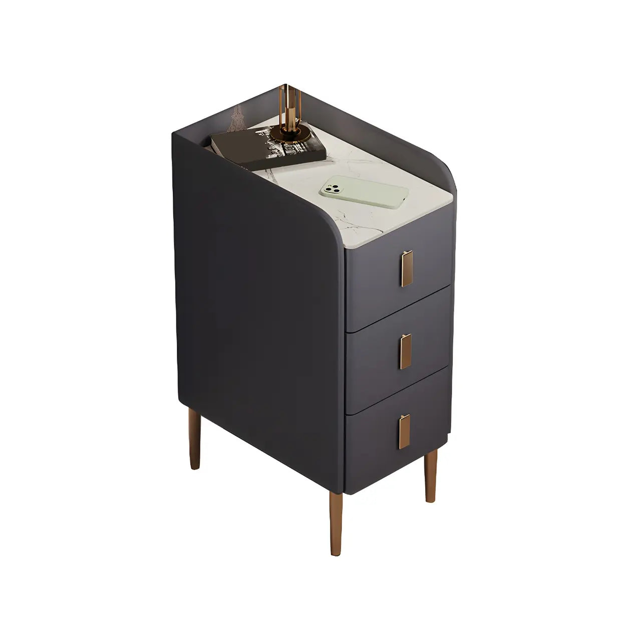 Curved Off-White Stone Functional Nightstand — Off-White / 1 Piece