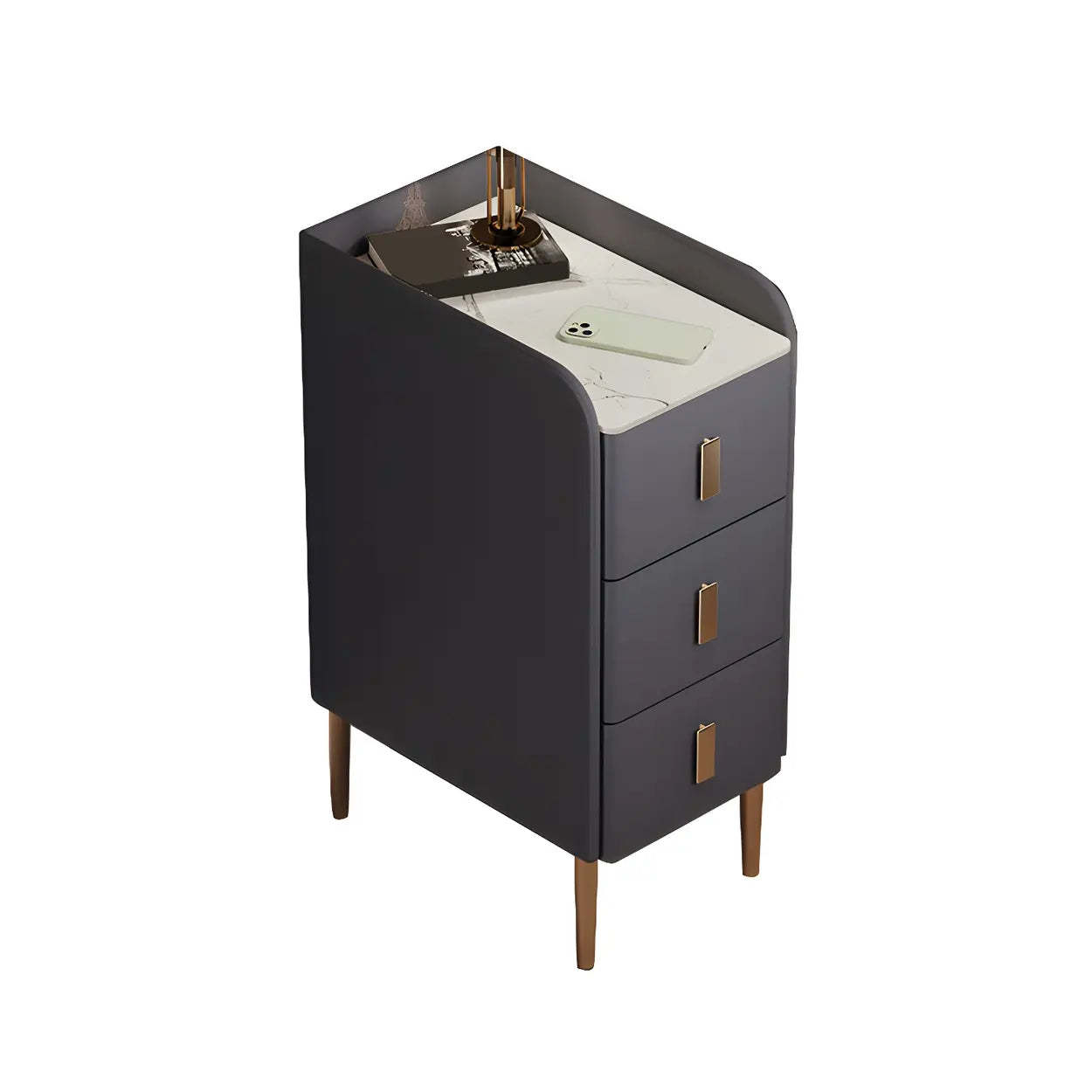 Curved Off-White Stone Functional Nightstand — Off-White / 1 Piece