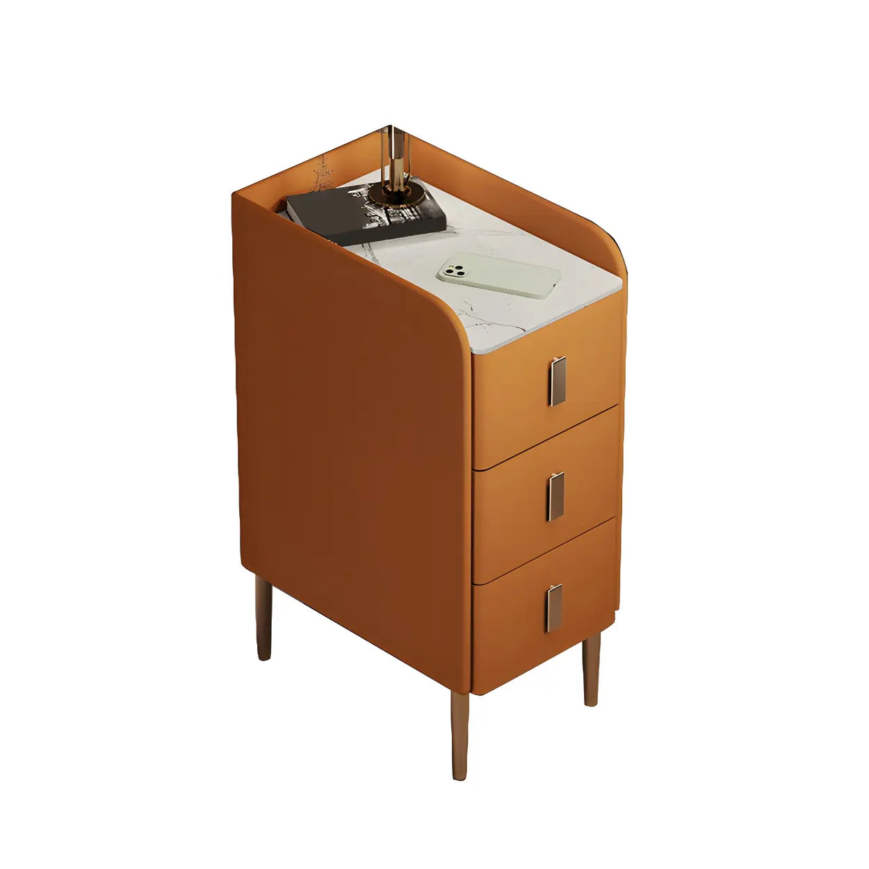 Curved Off-White Stone Functional Nightstand — Champagne / 1 Piece