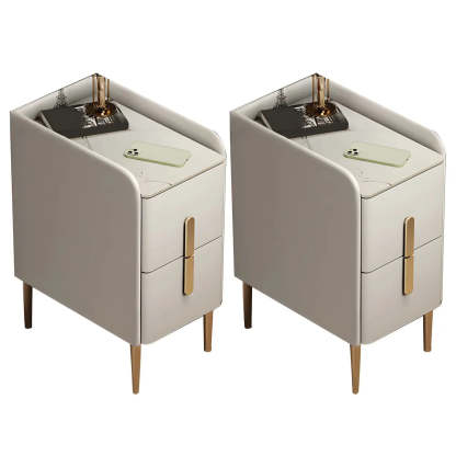 Curved Off-White Stone Functional Nightstand — Champagne / 1 Piece