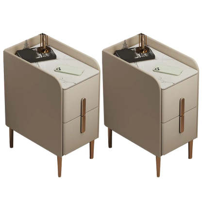 Curved Off-White Stone Functional Nightstand — Orange / 2 Piece Set