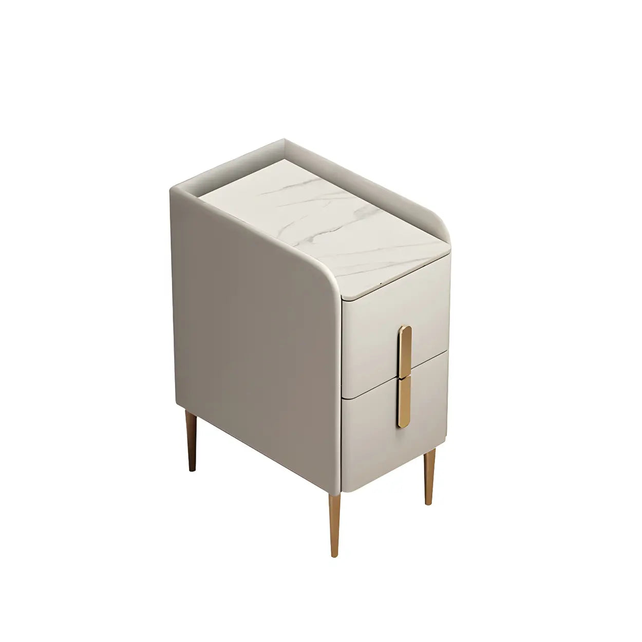 Curved Off-White Stone Functional Nightstand — Dark Gray / 2 Piece Set