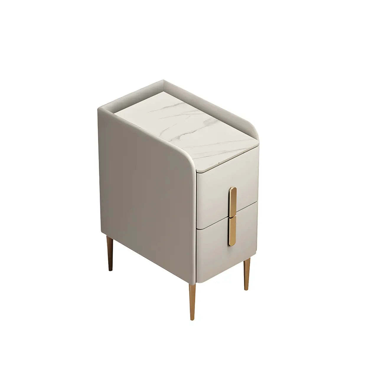 Curved Off-White Stone Functional Nightstand — Dark Gray / 2 Piece Set