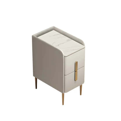 Curved Off-White Stone Functional Nightstand — Dark Gray / 2 Piece Set