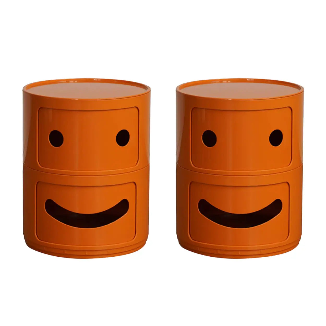 Smiley Face Round Plastic Storage Nightstand — Off-White / 1 Piece