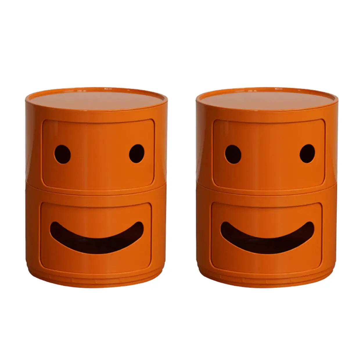 Smiley Face Round Plastic Storage Nightstand — Off-White / 1 Piece