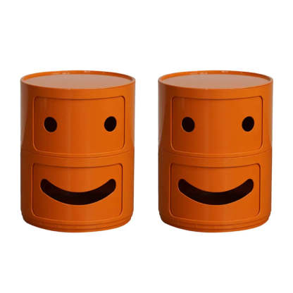 Smiley Face Round Plastic Storage Nightstand — Off-White / 1 Piece