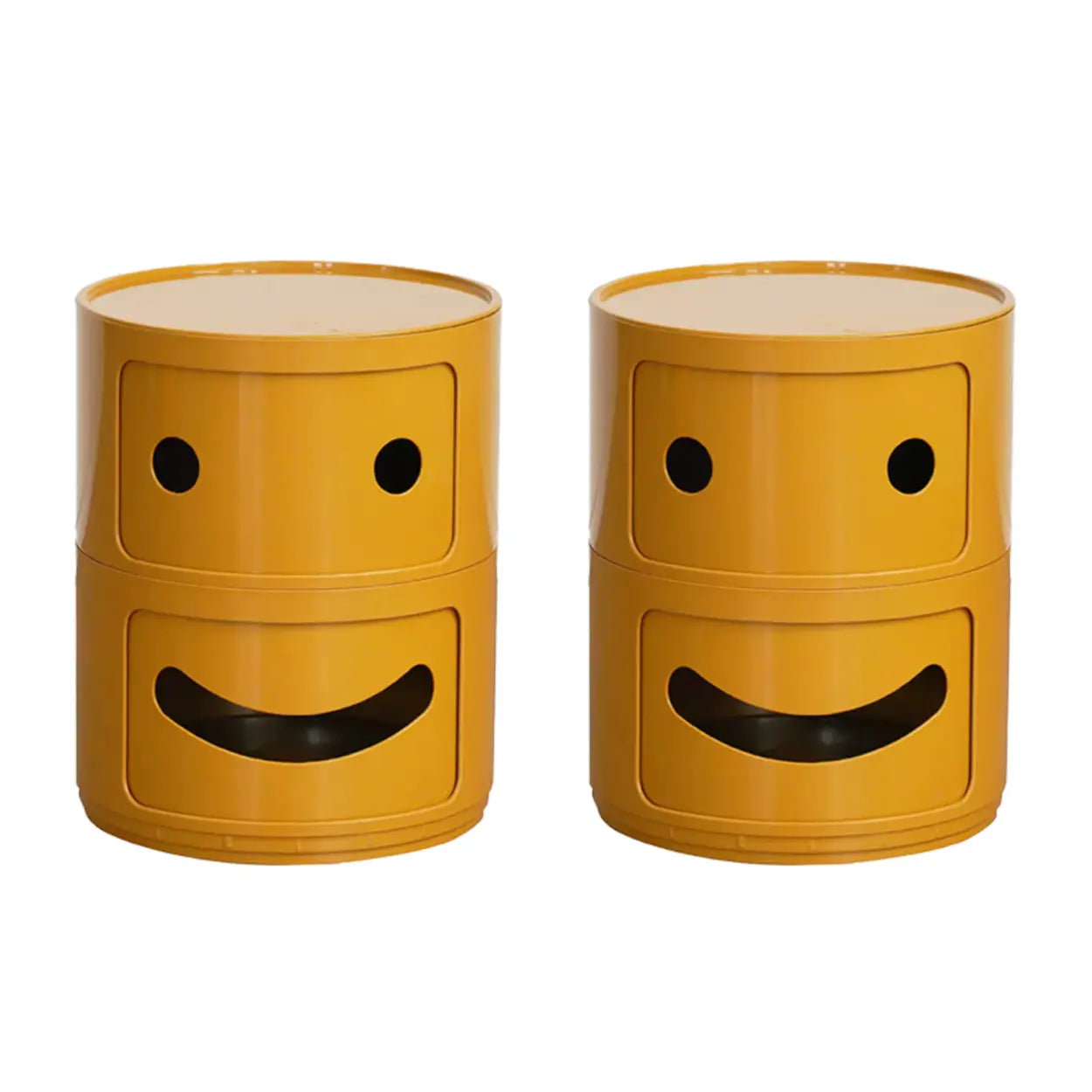 Smiley Face Round Plastic Storage Nightstand — Ginger / 2 Piece Set