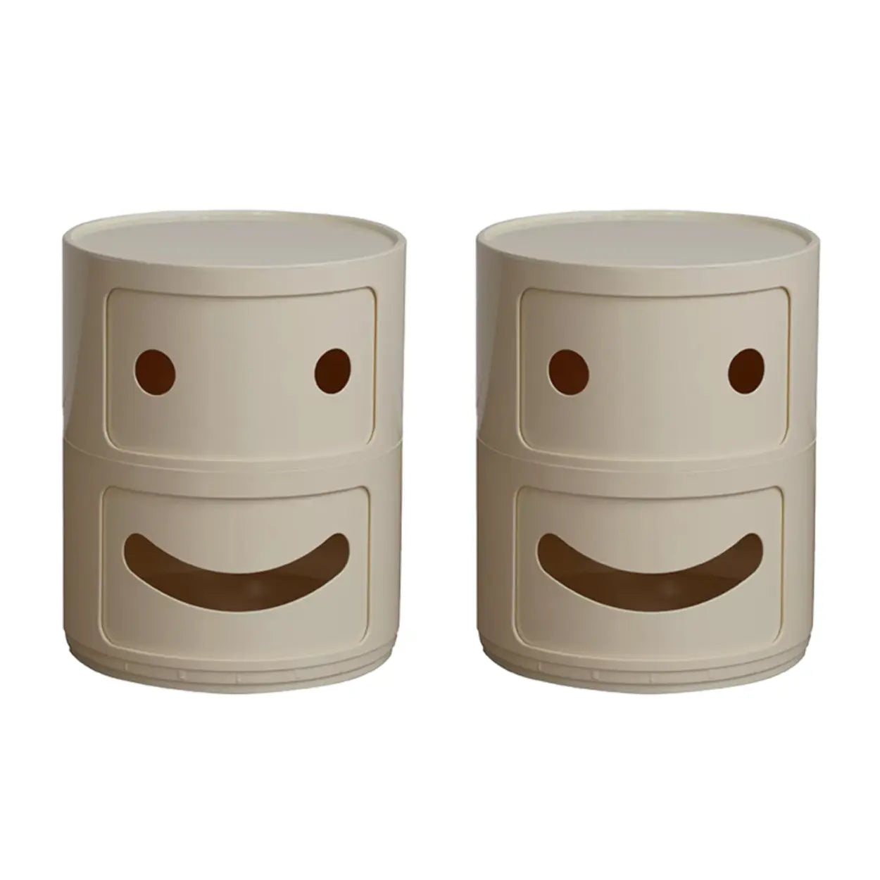 Smiley Face Round Plastic Storage Nightstand — Green / 2 Piece Set