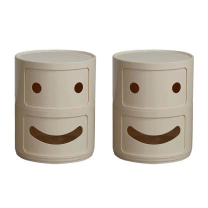 Smiley Face Round Plastic Storage Nightstand — Green / 2 Piece Set