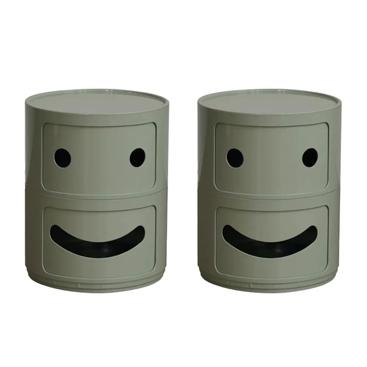 Smiley Face Round Plastic Storage Nightstand — Matcha Green / 1 Piece