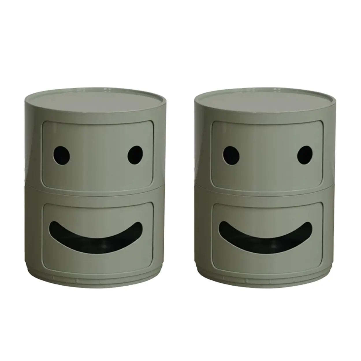 Smiley Face Round Plastic Storage Nightstand — Matcha Green / 1 Piece